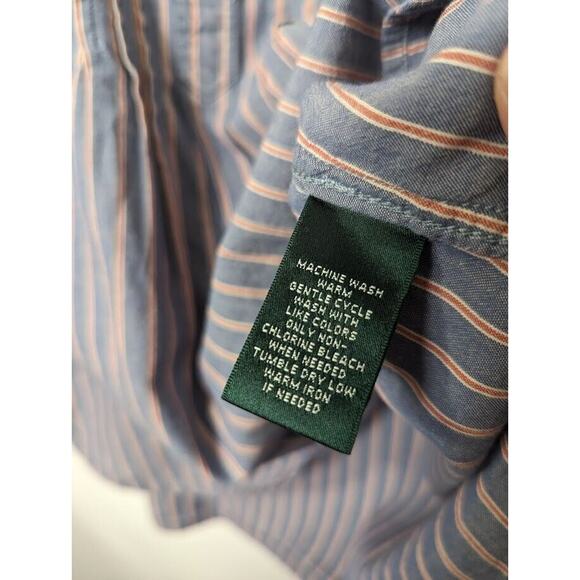 Lauren Ralph Lauren Size M Front Pleats 3/4 Button Up Band Collar Blue S… - Picture 8 of 9